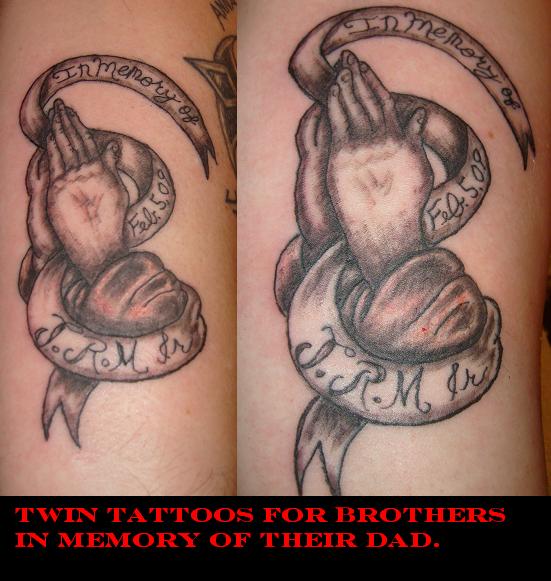 Sacred heart, praying hands and crown of thorns tattoo